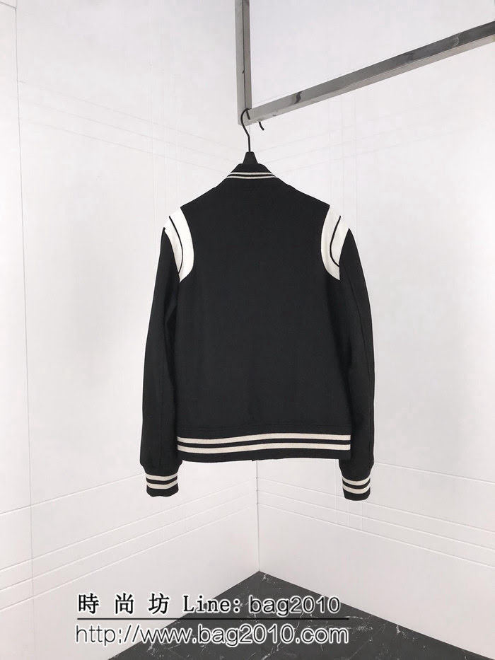 YSL聖羅蘭 升級版棒球服外套 經典回顧 高版本 羊毛呢面料 真皮肩膀拼接 織帶蠟黃對版 情侶款 ydi2582